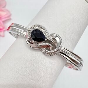 PAJ BB Sapphire Gemstone Knot Silver Tone Cuff Bracelet Tested Signed Classic